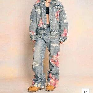 CHICLARA LACE EMBROIDERED DENIM JEANS